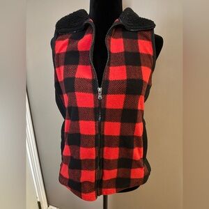 Red and Black Plaid Zip-Up Vest